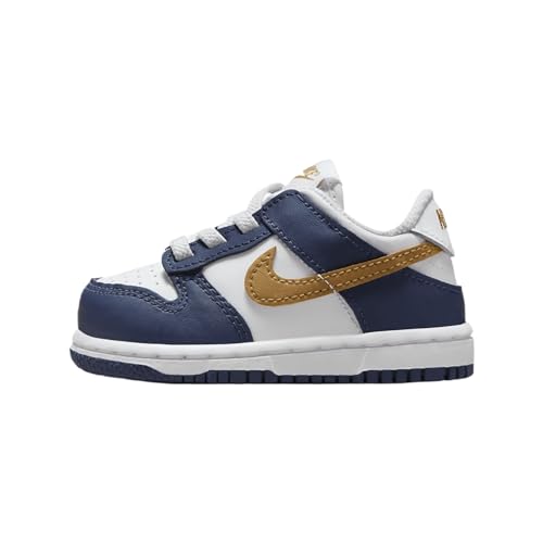 Nike Dunk Low Baby/Toddler Shoes (FB9107-111, White/Midnight Navy/Wheat) Size 4