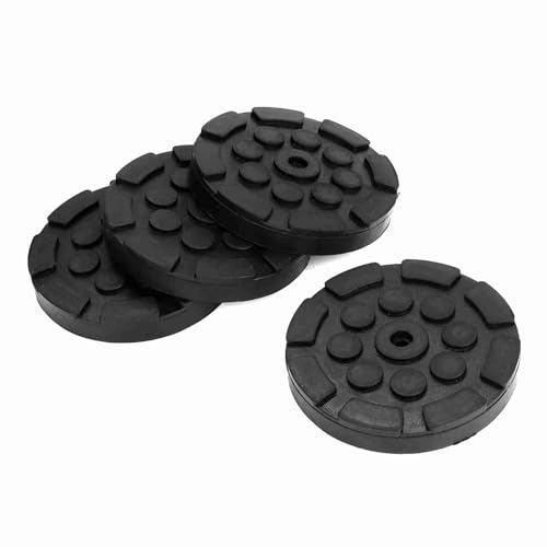 Image of 4 Pcs Universal Rubber Lift Pad for Car Jacking, 120mm Diameter x 15mm Thick Round Adapter with 11mm Center Hole, Compatible with Floor Jacks, Jack Stands