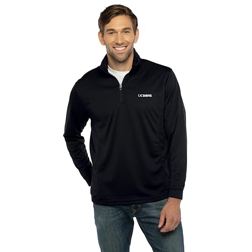 Vantage Apparel Men's Collegiate Micro Mesh Performance Black 1/4 Zip Pullover, Cal Davis Aggies, X-Large