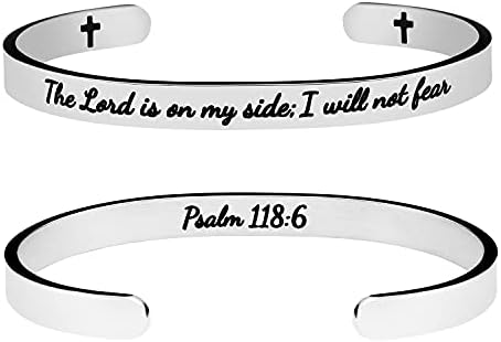 JoycuFF Easter Gifts for Adults Women Stainless Steel Cuff Bracelet Inspirational Jewelry Birthday Gift Carved The Lord is on My Side I Will not Fear
