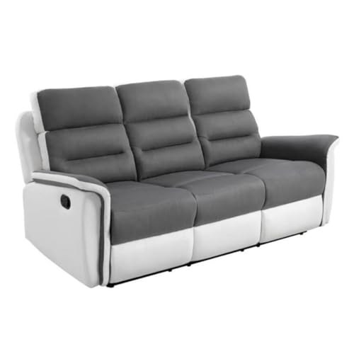Paris Prix Canapé de Relaxation 3 Places Microfibre Katonio 191cm Blanc & Gris