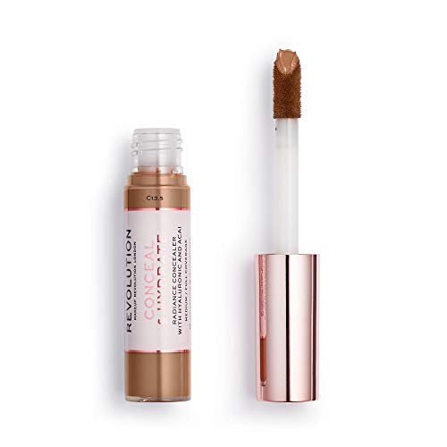 Makeup Revolution Conceal And Hydrate Concealer, Full Coverage & Matte Finish, C13.5 For Medium/Dark Skin Tones, Vegan & Cruelty-Free, 0.7 Fl Oz #TOP1