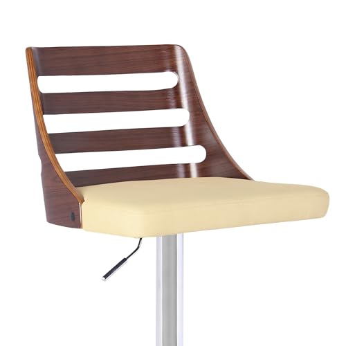 Taburete Armen Living Storm en cuero sintético crema, madera nogal y acabado cromado miniatura 4