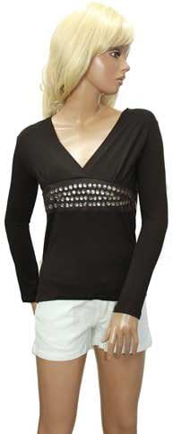 Amazon フランス輸入 Vネック長袖カットソー ビジュー付き ブラウン Tシャツ カットソー 通販 Amazon フランス輸入 Vネック長袖カットソー ビジュー付き ブラウン Tシャツ カットソー 通販