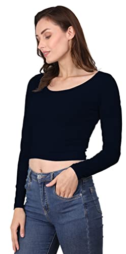Image of A1059 Women's Cotton Scoop Neck Full Sleeve Crop Tops Black Readymade Saree Blouse for Women