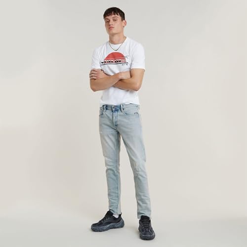 G-Star Raw Men's 3301 Straight-Fit Jean in Vant Stretch Denim, Blue (Sun Faded Ripped Isar Blue 51001-d503-g360), 34W x 34L4