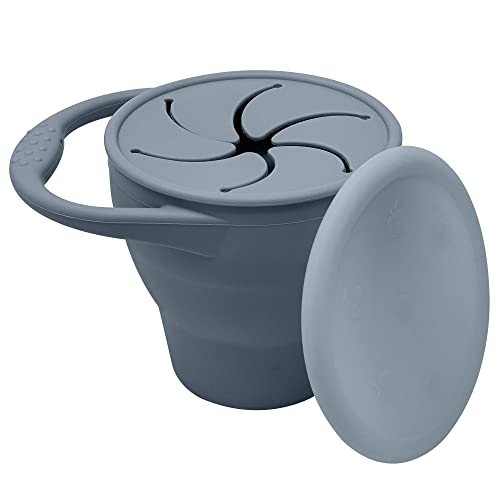 Image of BraveJusticeKidsCo | Snack Attack Snack Cup | Collapsible Silicone Snack Container | Toddler and Baby Snack Catcher Lid (Stormy)