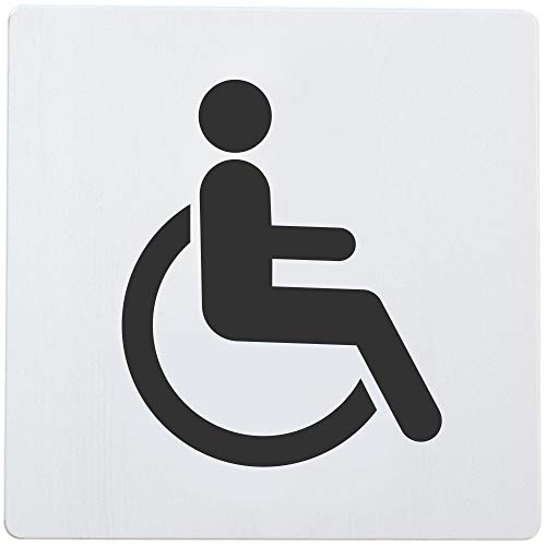 Preisvergleich Produktbild Bamodi XXL WC Schild selbstklebend - Rollstuhlfahrer Toilettenschild für Behinderte - Eindeutiges und einfach anzubringendes Toilettenschild WC Aluminium - 12,5 x 12,5 x 0,15 cm