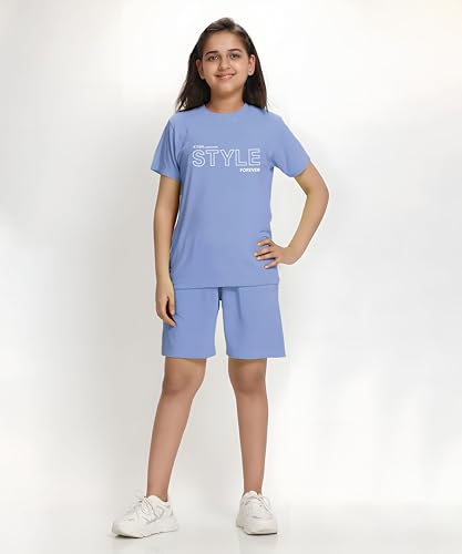 Image of KYDA KIDS Girls 100% Cotton Bio Washed Printed T-Shirt and Shorts Co-ords Clothing Set | Premium Soft & Breathable Summer Casual Comfort Outfit for Girls