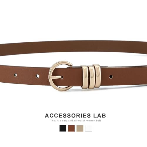 Women Thin Belt for Jeans Pants Dress Skinny Faux Leather Waist Belts with Gold Ring Buckle4