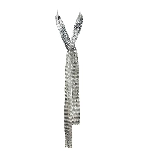 Women Glitter Sparkle Metal Sequins Neck Tie Scarf Thin Skinny Long Shawls Neckerchief Necklace Party Waist Belt