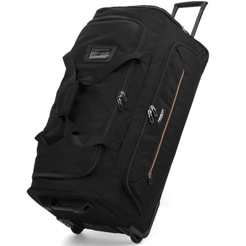 Image of Large Rolling Duffle Bag with Wheels and Handle 85L 29 inch Travel Duffel Bag for Men Women with Shoe Compartment & Wet Pocket, 2 Wheeled Checked Luggage for Business Travel Long Trips, Black