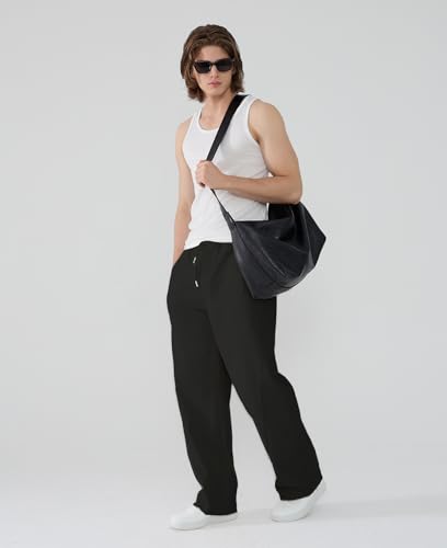 Susclude Mens Baggy Pants Wide Leg Summer Casual Pants Y2k Lightweight Elastic Waist Drawstring 2025 Trendy Pants2