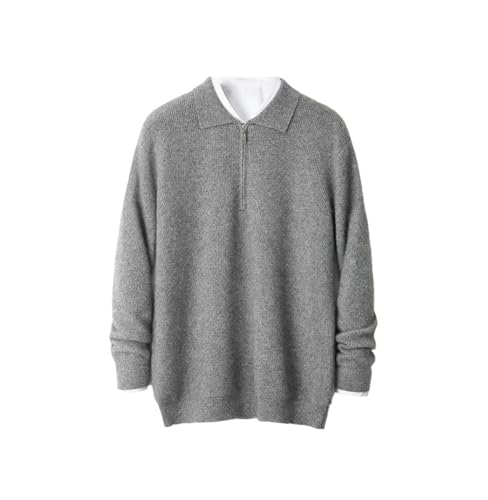Men's Quarter-Zip Merino Wool Sweater Fall Long Sleeves Polo Collar Knitted Pullover Business