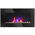 HOMCOM 28.5" 1500W Electric Wall-Mounted Fireplace with Flame Effect, 7 Color Background Light and Side Light, Black