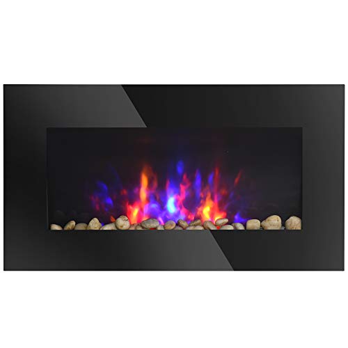 HOMCOM 29' Electric Fireplace, Wall Mounted Fireplace with 7 Adjustable LED Flame Colors, Remote Control, Fireplace Heater for Living Room, 1450W, Black