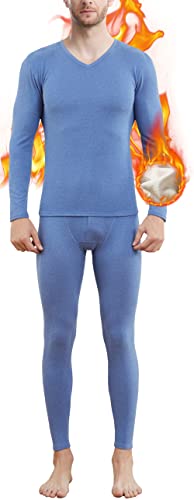Thermounterwäsche Herren Funktionsunterwäsche Winter Set Atmungsaktiv Warme Innenfleece Skiunterwäsche Thermo Unterwäsche Langarm Unterhemd & Thermo Lange Unterhose für Skifahren Laufen Blue S Cover