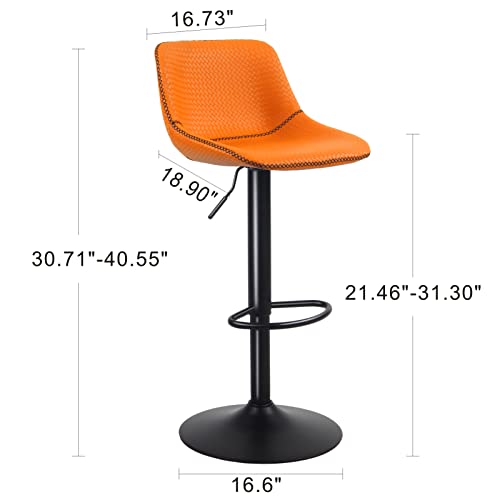 Kidol & Shellder Bar Stools Set Of 2 Orange Adjustable Swivel Vintage Barstools Pu Leather Counter Stools Weave Pattern Bar Chairs,3 Mins Quick Assembly,Loads Up To 300Lbs #TOP1