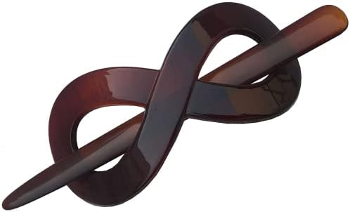 Parcelona French Infinity Brown Tortoise Shell Hair Slider Pin Thru Barrette Clip with Stick for Fine Hair Women and Girls