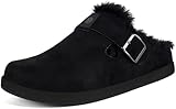 Fur Lined Clogs for Women Men Suede Winter Slippers Arch Support Slip on Mules Potato Shoes with Removable Cushion Footbed Warm Home House Shoes,42,US 10 Women/9 Men Black