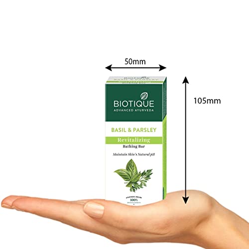 Biotique Basil & Parsley Revitalizing Bathing Bar| Ayurvedic and Organically Pure| Maintains Skin’s Natural pH |100% Botanical Extracts| Suitable for All Skin Types | 150gm
