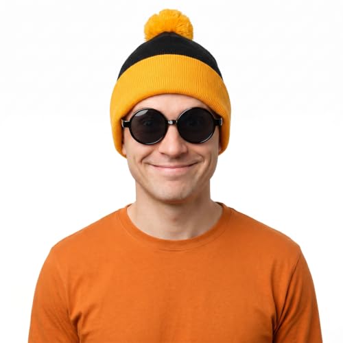 Xcgbxzd Halloween Beanie Hat Sunglasses Costume Set Yellow Beanie Hat for Women Men Party Dress Up Props