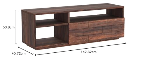 Image of DecorNation Illias Solid Wood TV Unit Table with Storage - 3 Open Shelves for Living Room, Bedroom, Office Furniture Stand (58 inch x 18 inch x 20 inch, Brown)
