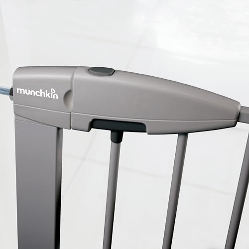 Munchkin Easy Lock Tür-/Treppenschutzgitter mit Druckbefestigung, 73 - 79 cm, erweiterbar auf 114 cm mit Verlängerung, Metall, silber