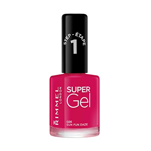 Rimmel Super Gel, 26 Sun Fun Daze, Long-Lasting Nail Polish, Glazed Finish, Easy Application, Gel-like Manicure, Chip Resistant, Clean Formula, 12ml
