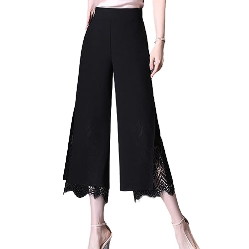 Lace Stitching Trousers Comfortable Ladies Pants Wide Leg Elastic Waist Lace Stitching More Elastic Waist Pants3