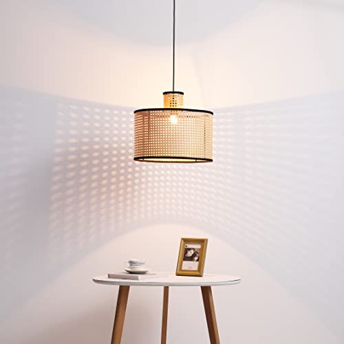 Vidalite Nakuv - Modern Bohemian Pendant Light With 2 Tier Pvc Rattan Shade And Velvet Stiched Rim For Foyer, Kitchen Living Room, Bedroom #TOP3