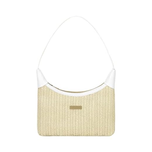 Mabecol Borsa Paglia Donna Estiva con Pochette – Borsa a Spalla Piccola Mare Elegante Borsetta Tote Shopper Bag in Stile Naturale, Perfetta per Spiaggia, Shopping o Viaggio (Bianco-2)