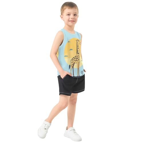Boys Tank Top Shirts Cartoon Giraffe Animal Blue Sleeveless T-Shirts Crew Neck for Kids Clothing Children4