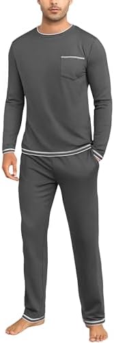 Demegimi Herren Schlafanzug Lang Pyjama Baumwolle Winter Zweiteilige Pyjamas Set Männer