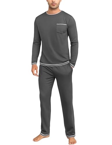 Demegimi Pijama Hombre Invierno Algodon Pijama Hombre Largo Ropa de Dormir Talla Grande de un Solo Color 2 Pieza