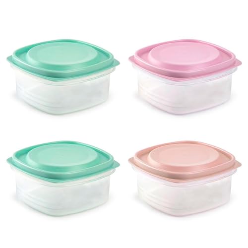 AC - Pack de 4 recipientes herméticos de plástico, Reutilizables, almacenaje, Alimentos, Apto para microondas, Fabricado en España - 500 ml - 6,5 x 13 cm - Color Aleatorio