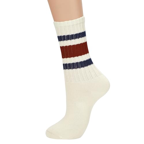 Image of American Trends Womens Novelty Striped Crew Socks Athletic Vintage Slouch Mid Calf Tube Socks