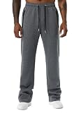 QIUDAOHENG Mens Sweatpants Drawstring Knit Workout Jogger Open Bottom Sweatpants for Men with Zipper Pocket Size S-3XL Dark Gray