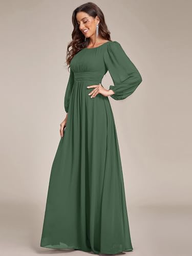 Image of Ever-Pretty Women's Crewneck Long Lantern Sleeves Floor Length A-Line Pleated Chiffon Formal Dress 0106B
