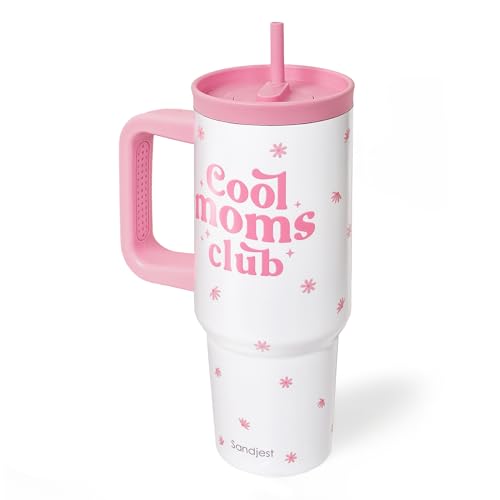 Mom Gift from Son Daughter, Stainless Steel Locking Lid Silicone Straw Tumbler with Handle 40oz, Cool Mom Club Insulated Travel Cup for Mother Mama, Gift Idea for Birthday Christmas Mothers Day