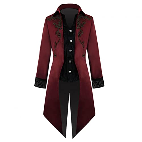 SDER Homme Veste Costume Longue Slim Fit Queue De Morue Jacket Coat Manches Longues Col Mao Boutonné Steampunk Gothique Capuche Tailcoat Manteau Cosplay Halloween Tailcoat Vintage Formelle Victorienne