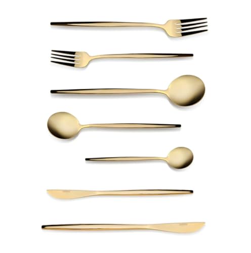 Karaca Orion Goldenes Besteck Set 12 Personen Spülmaschinenfest Essbesteck, 84 teilig Gold Besteckset