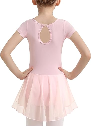 DANSHOW Mädchen Ballett Trikot für den Tanz kurzärmelig Wassertropfen Hohler Rücken Netzrock Tanz-Trikot (Kleinkind/kleines Mädchen/großes)(23703-08-M)