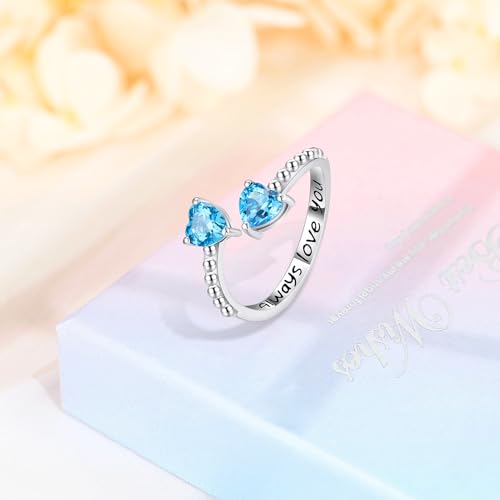 Love Heart Rings For Teen Girl, Sterling S925 Silver, Mother Daughter Ring, Promise Ring For Girlfriend, Best Friend Ring,Gift For Teen Girl, Friendship Rings, Birthstone Ring, Always Love You2
