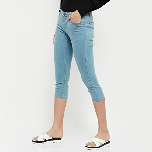 Image of Max Women High Rise Stonewashed Regular Fit Denim Capris