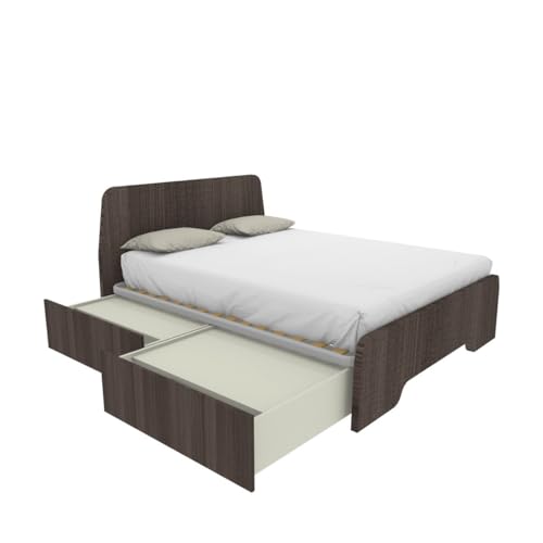 MOBILFINO CAMERETTE Cama de matrimonio 160 x 200 con cabeceros moldeados y cajones – Olmo Jerez oscuro, izquierda