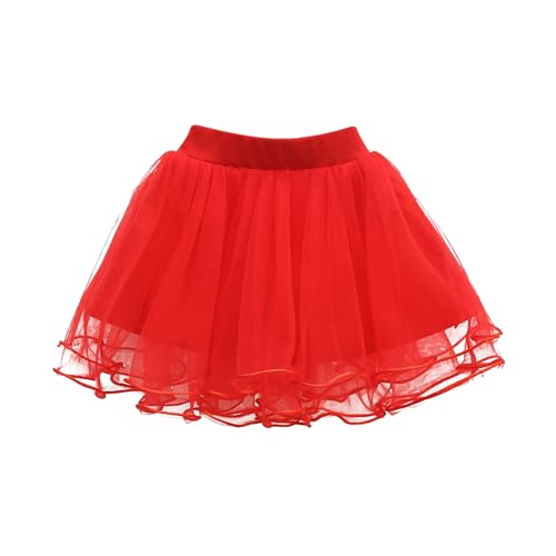 Tüllrock Kinder Tutu Ballettrock Tüll Tütü Rock 50er Rock Festliche Party Tüllrock Mädchen Tanzkleid Klassische Petticoat Karneval Kostüm (Rot,...