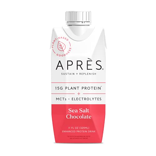 Apres Plant-Based Protein Shake Sea Salt Chocolate with MCTs & Electrolytes, Vegan, Non-GMO, Dairy-Free, Gluten-Free, Soy-Free Drink 11 Fl Oz, 12 Bottles
