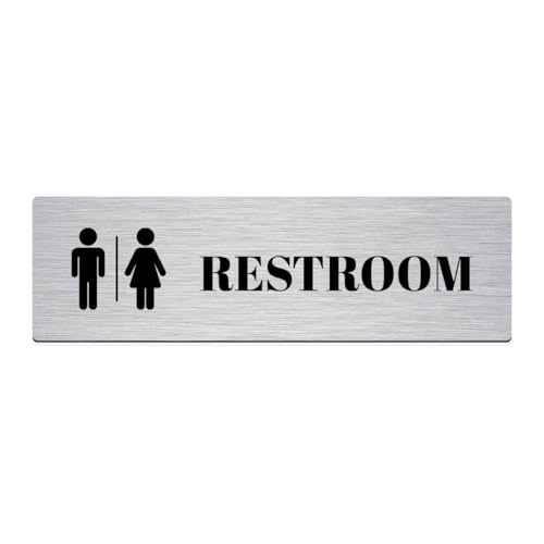 Image of Brushed Silver PVC Office Sign with Double-Sided Tape | Durable 10x3 Inch Signage for Clinics, Malls, Gyms & Hospitals - Available in Silver & Gold (Brushed Silver, Rest Room)