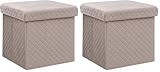 Modèle : Beige Five - 2 en 1 Pouf et Coffre de Rangement en Velours Beige Lin 31 x 31 cm (Lot de 2)